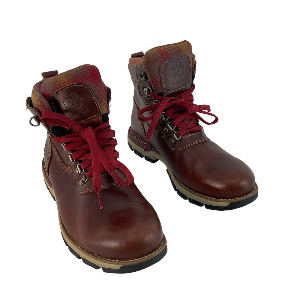 Timberland Men's Red-Burgundy Leather Lace-Up Hiking Boots